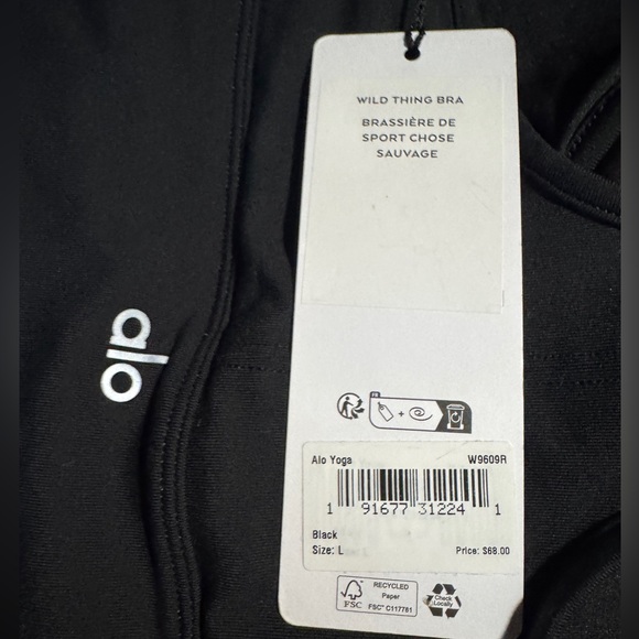 New Alo Yoga Wild Thing Bra Black Authentic L - Picture 6 of 7